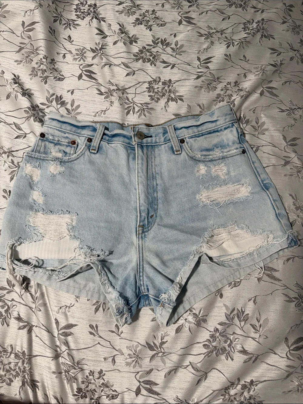 Abercrombie & Fitch Light Wash Distressed high rise Denim Cutoff Shorts